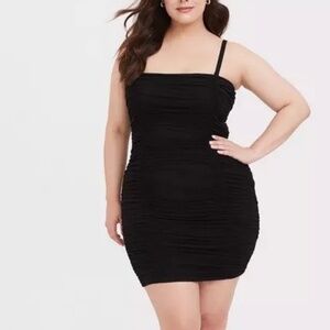 TORRID Mini Dress Black size 4 Mesh Shirred Rouched Ripple Draped Bodycon